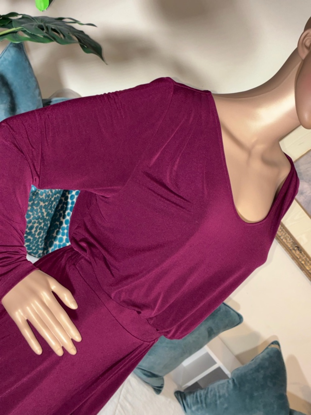 BCBGeneration Long-Sleeve Wrap Belt Dress in Burgundy